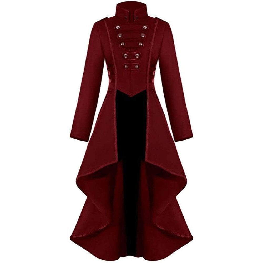 Steampunk Victorian Swallow Tail Long Trench Coat Jacket Red Cosplay Punk NWT